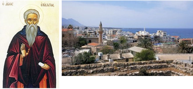 Image of Saint ZEpictetus and rooftop view of Greece